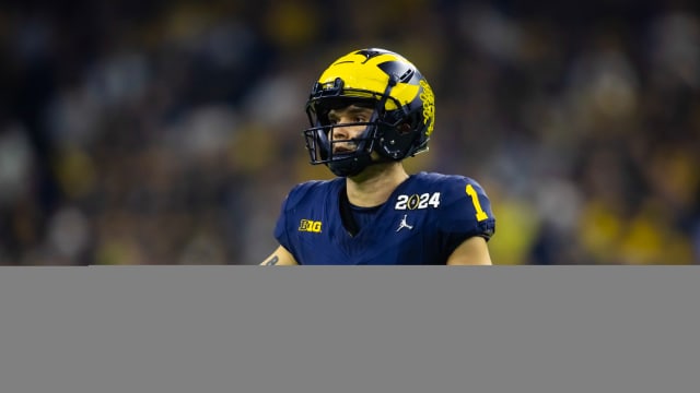 Jan 8, 2024; Houston, TX, USA; Michigan Wolverines wide receiver Roman Wilson (1) against the Washington Huskies during the 2024 College Football Playoff national championship game at NRG Stadium. Mandatory Credit: Mark J. Rebilas-USA TODAY Sports  